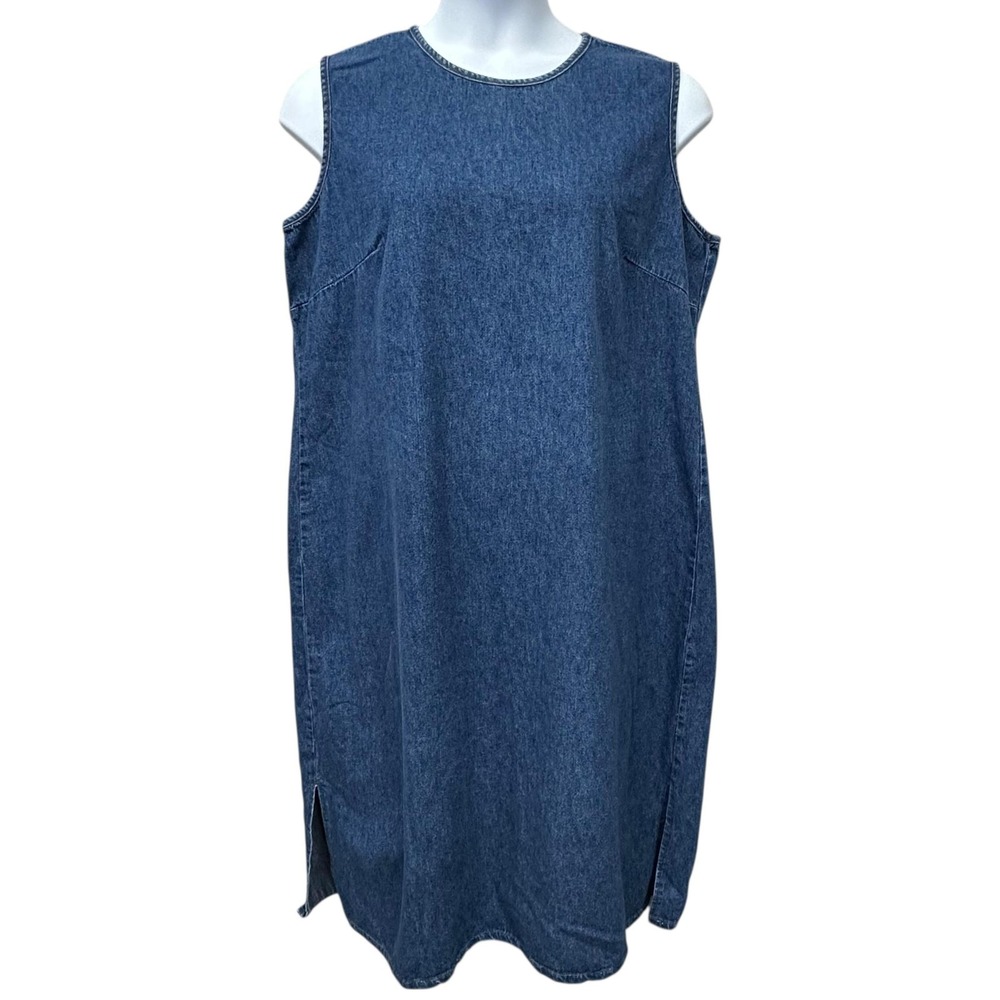 Studio Ease Denim Dress Womens 2XL Blue‎ Sleeveless Midi Shift Pullover Casual